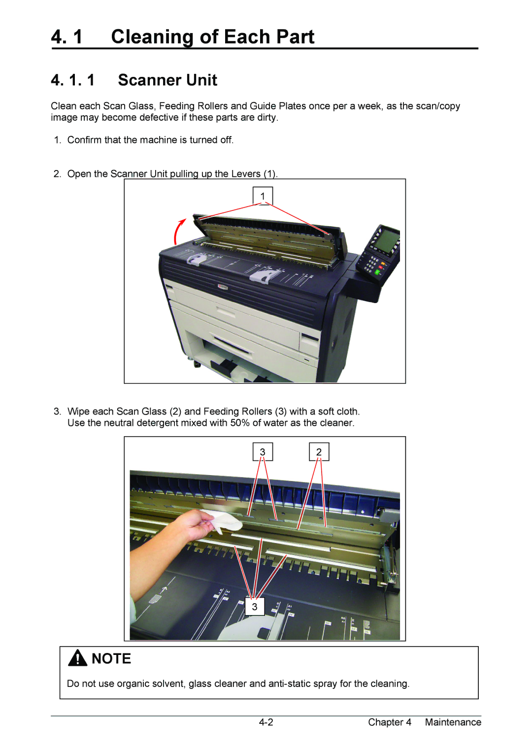 Kyocera KM-3650w operation manual Cleaning of Each Part, Scanner Unit 