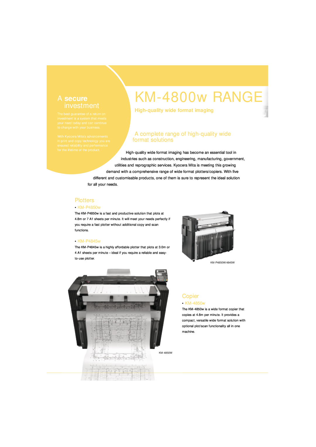 Kyocera warranty Plotters, Copier, High-qualitywide format imaging, KM-P4850w, KM-P4845w, KM-4850w, KM-4800wRANGE 