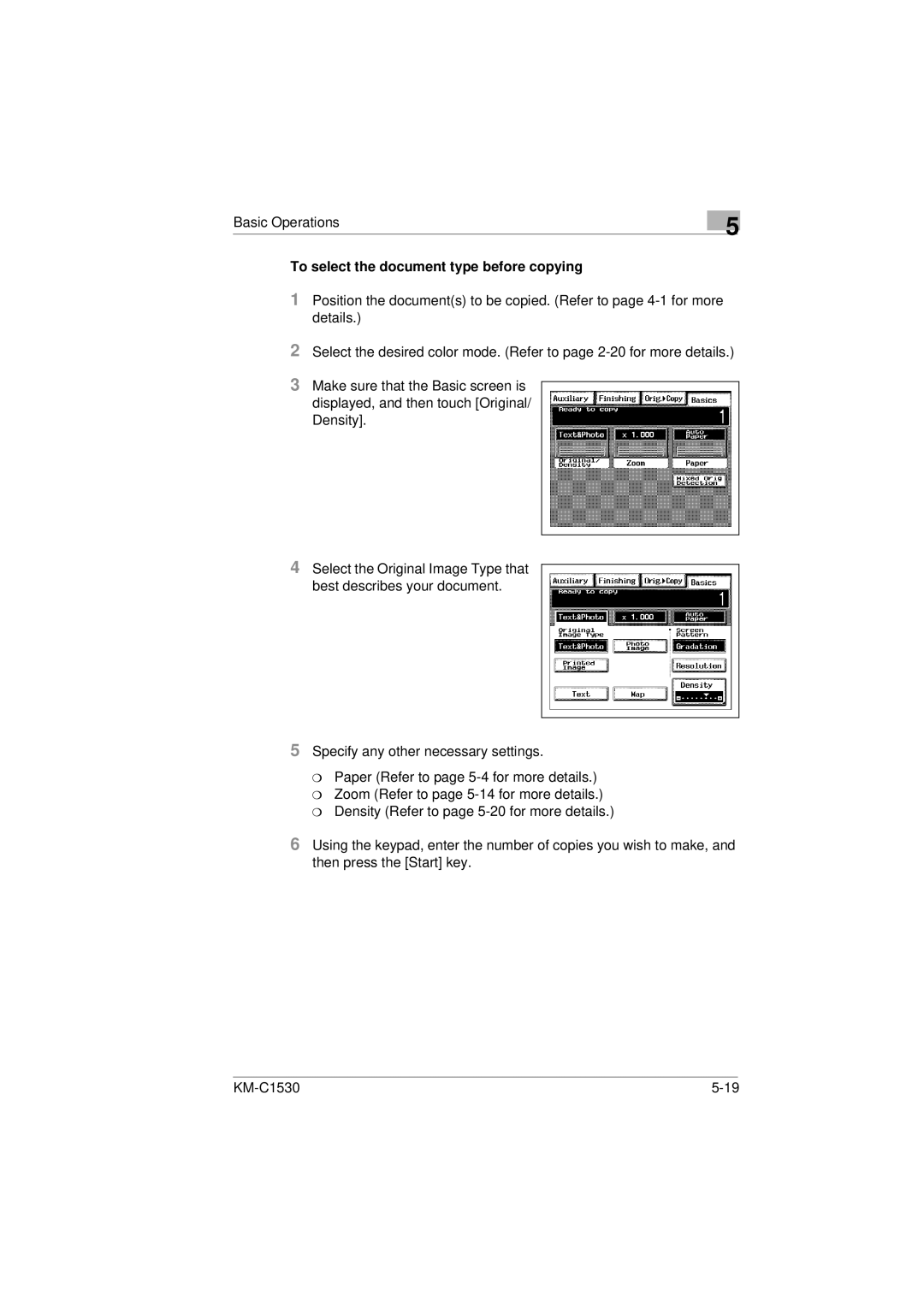 Kyocera KM-C1530 manual To select the document type before copying 