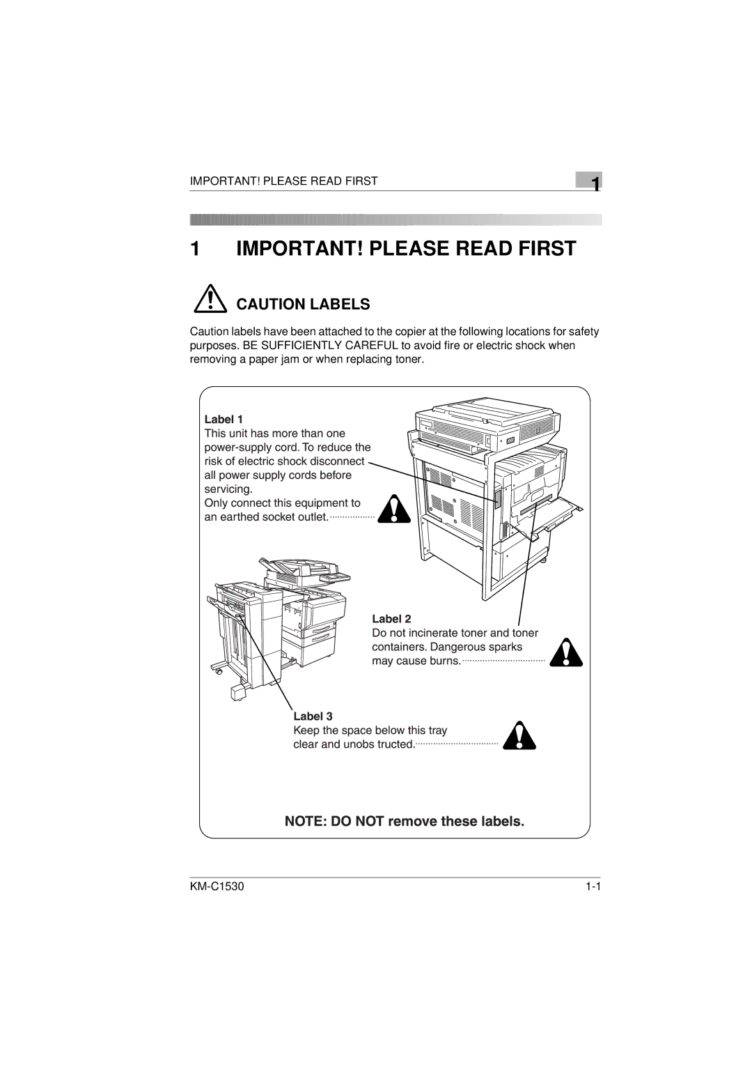 Kyocera KM-C1530 manual IMPORTANT! Please Read First 