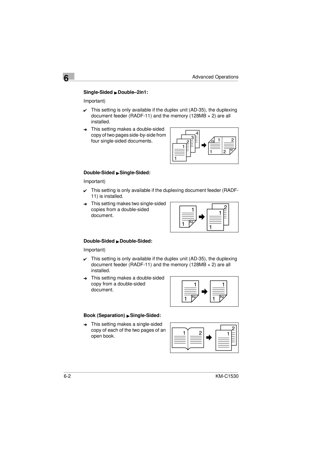 Kyocera KM-C1530 manual Single-Sided ÖDouble-2in1, Double-Sided ÖSingle-Sided, Double-Sided ÖDouble-Sided 