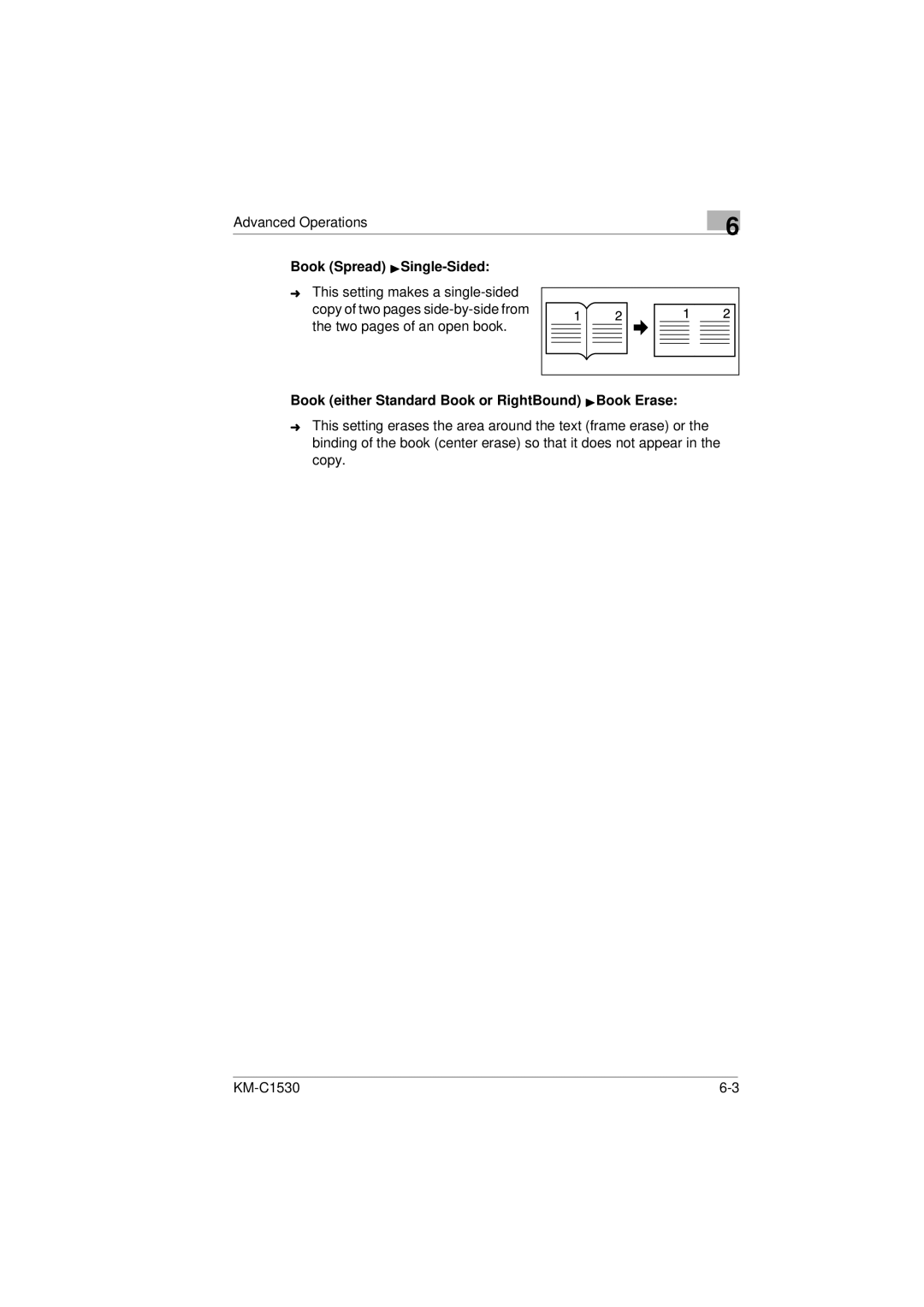 Kyocera KM-C1530 manual Book Spread ÖSingle-Sided, Book either Standard Book or RightBound ÖBook Erase 