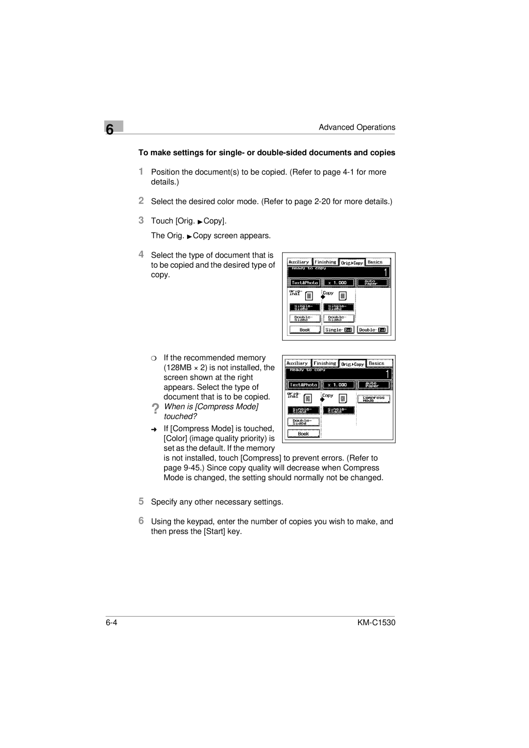 Kyocera KM-C1530 manual ? When is Compress Mode touched? 