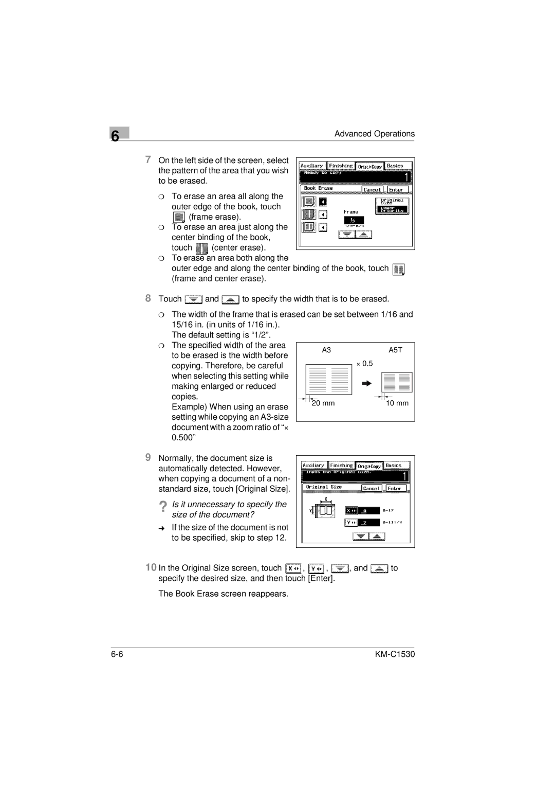 Kyocera KM-C1530 manual ? Is it unnecessary to specify the size of the document? 