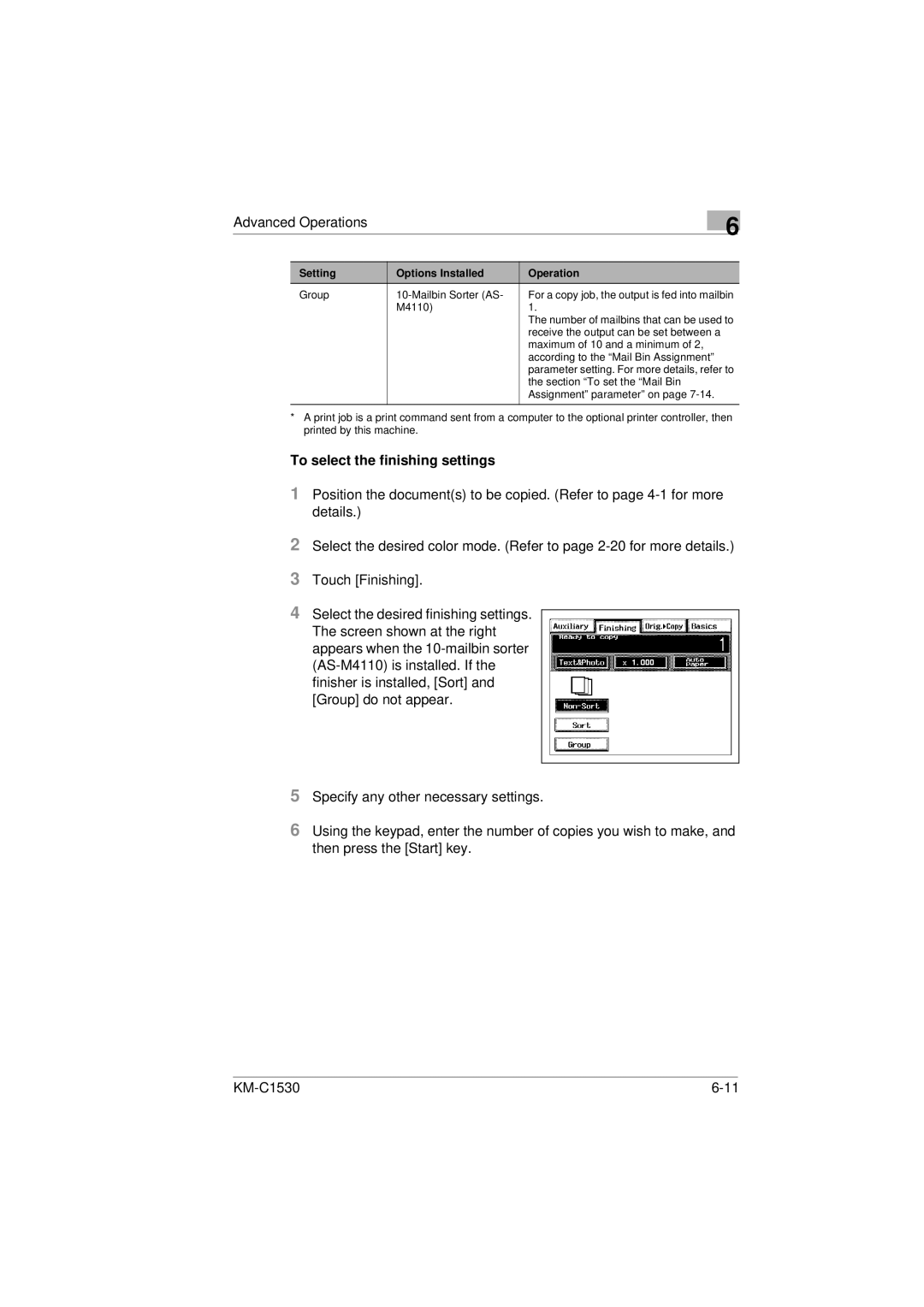 Kyocera KM-C1530 manual To select the finishing settings 