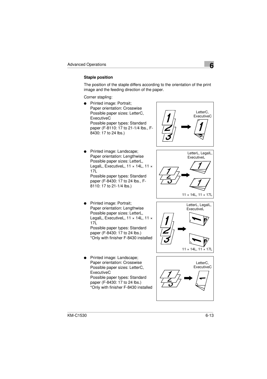 Kyocera KM-C1530 manual Staple position 