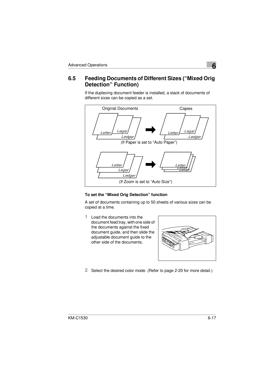 Kyocera KM-C1530 manual To set the Mixed Orig Detection function 