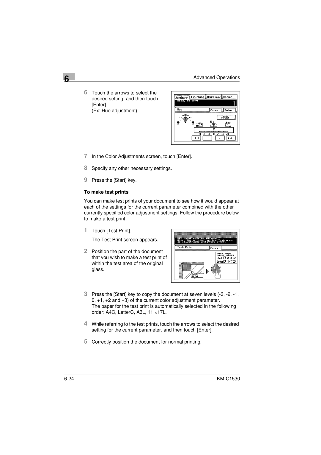 Kyocera KM-C1530 manual To make test prints 