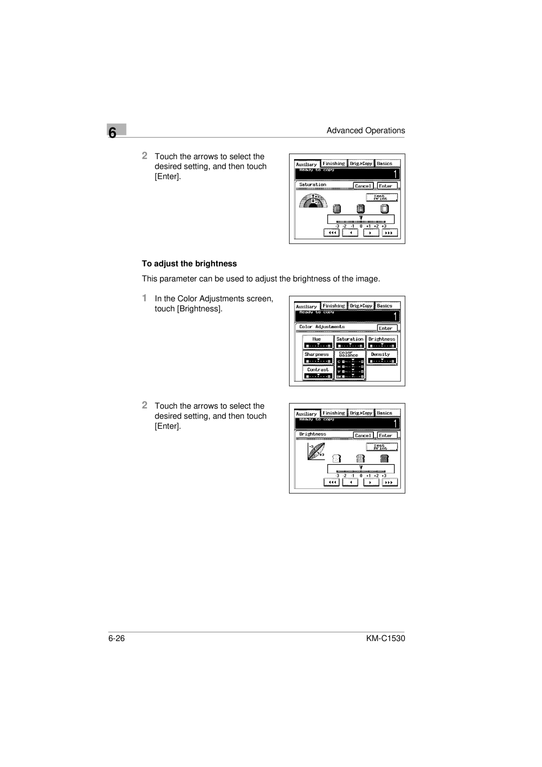 Kyocera KM-C1530 manual To adjust the brightness 