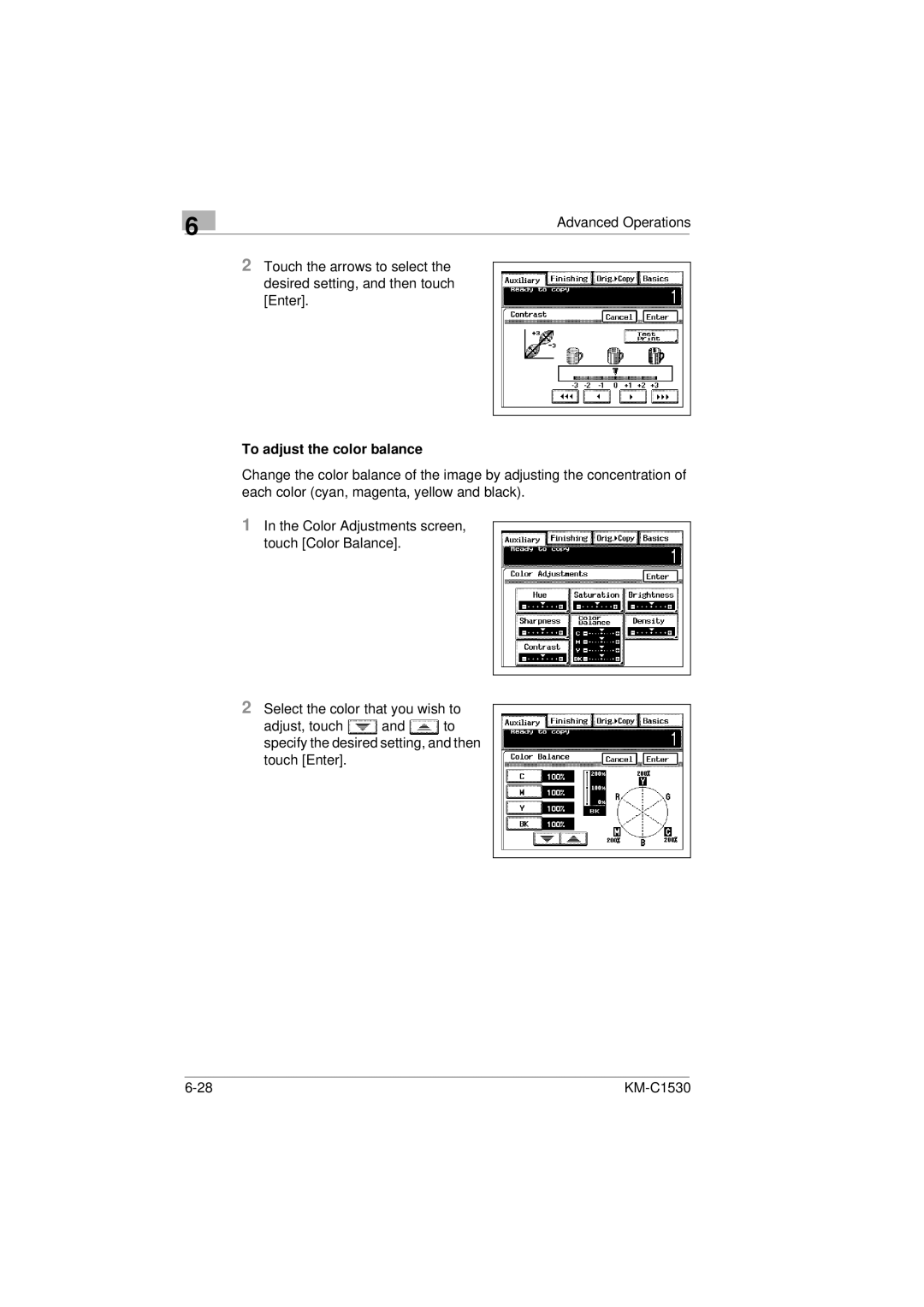 Kyocera KM-C1530 manual To adjust the color balance 