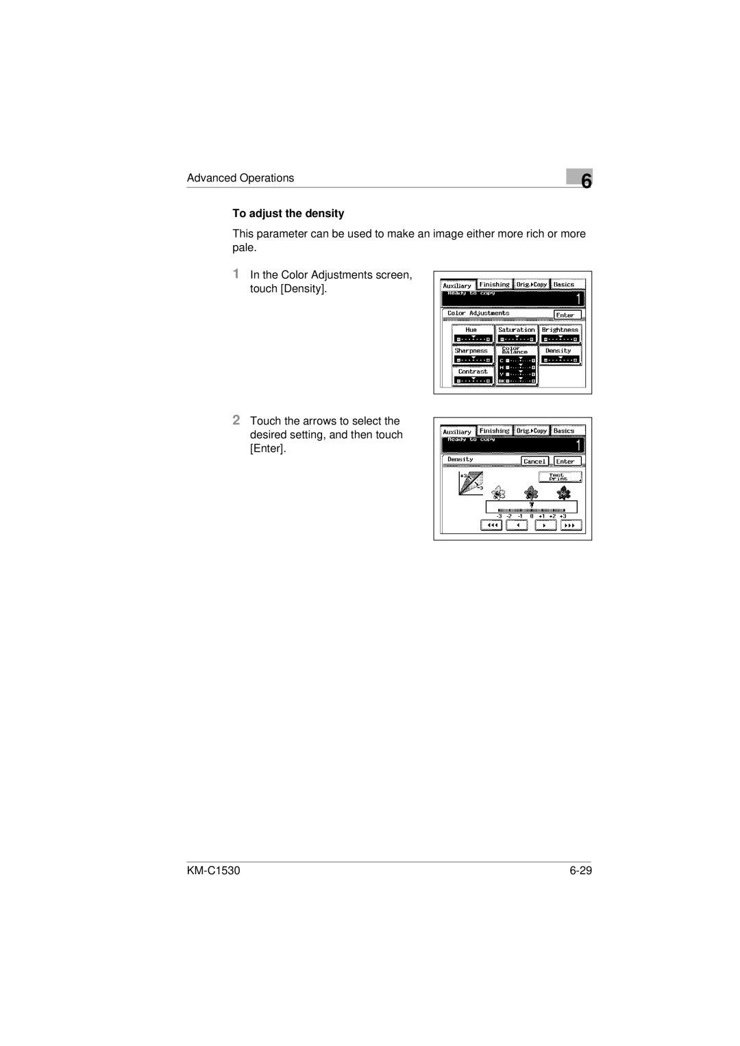 Kyocera KM-C1530 manual To adjust the density 