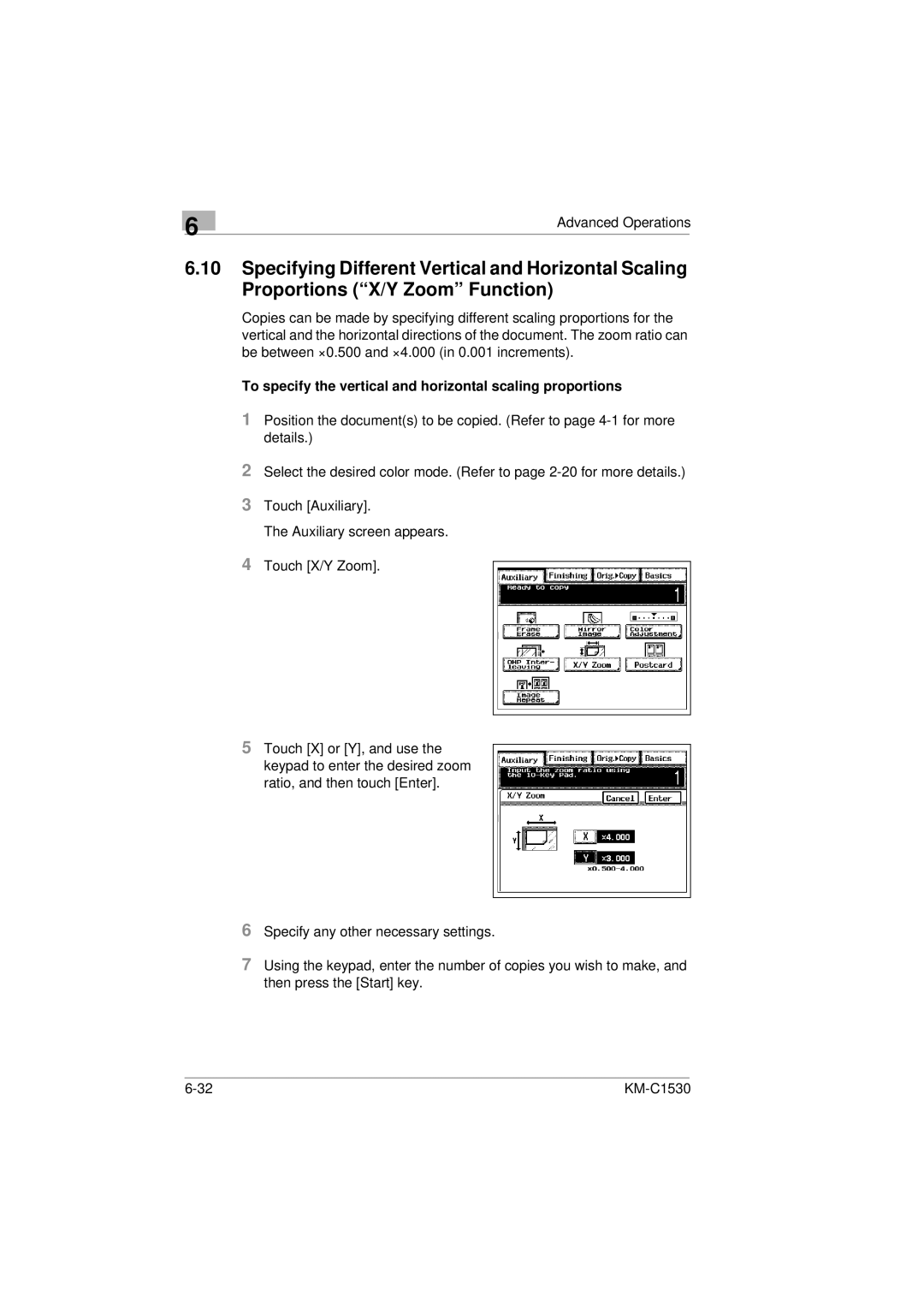 Kyocera KM-C1530 manual To specify the vertical and horizontal scaling proportions 