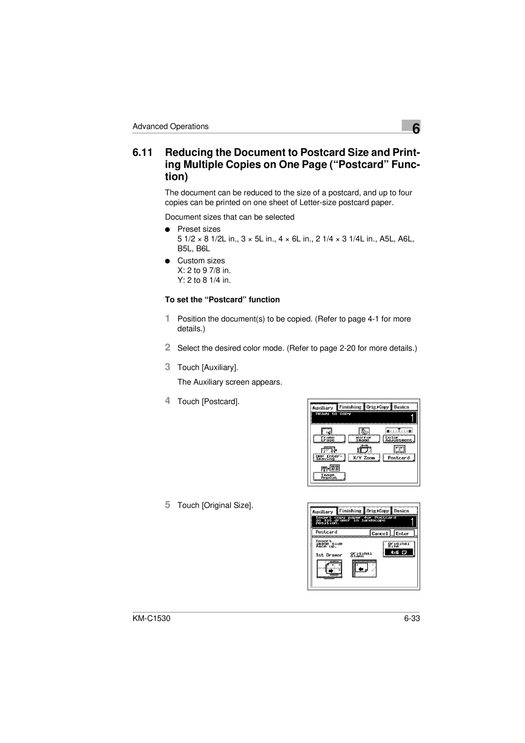 Kyocera KM-C1530 manual To set the Postcard function 