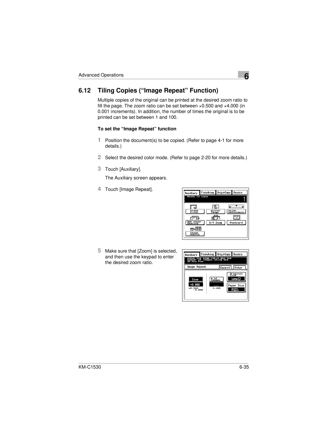 Kyocera KM-C1530 manual Tiling Copies Image Repeat Function, To set the Image Repeat function 