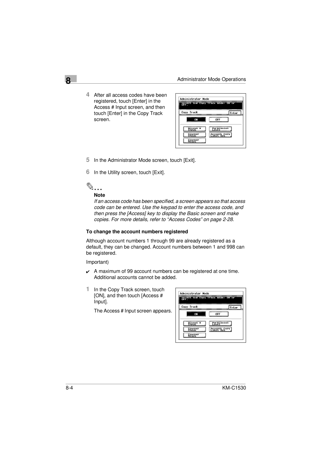 Kyocera KM-C1530 manual To change the account numbers registered 