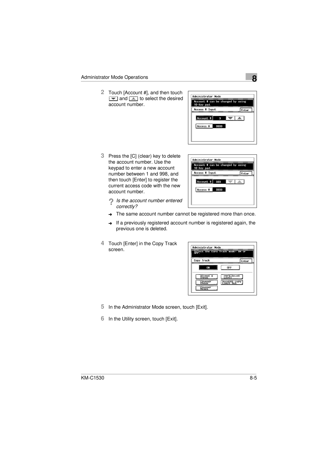 Kyocera KM-C1530 manual ? Is the account number entered correctly? 