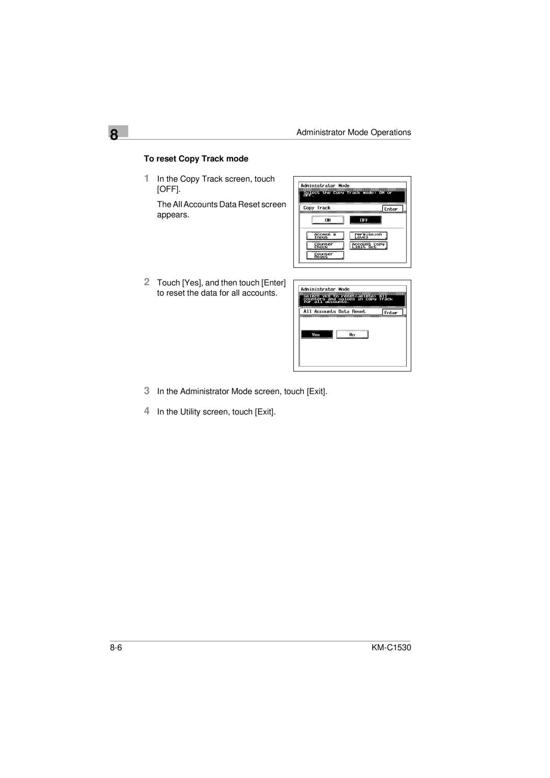 Kyocera KM-C1530 manual To reset Copy Track mode 