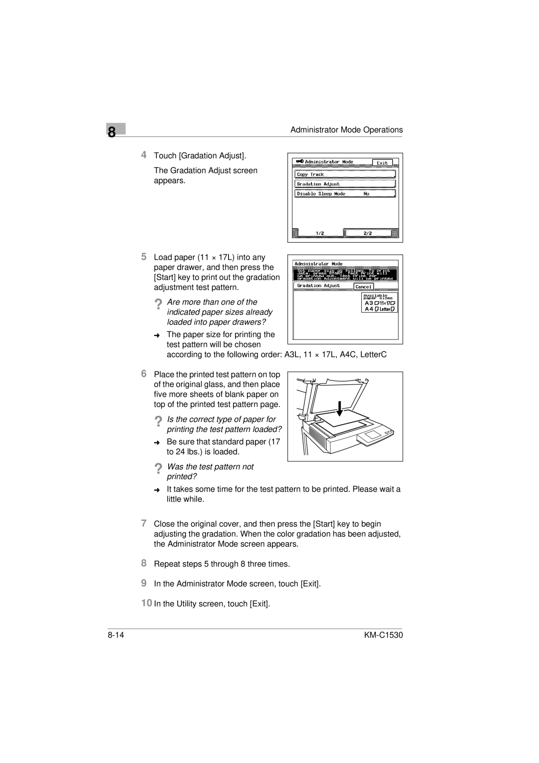 Kyocera KM-C1530 manual ? Was the test pattern not printed? 