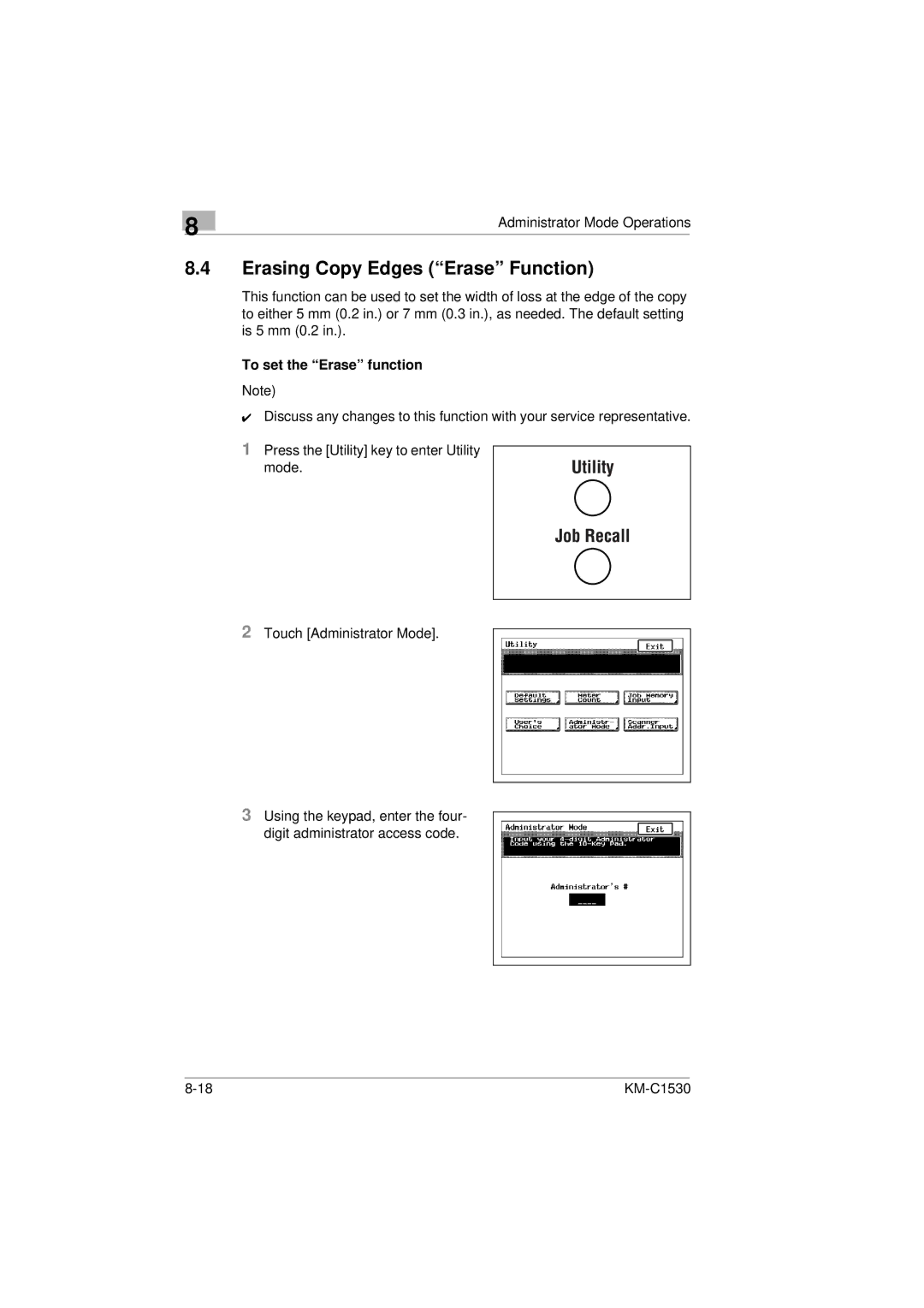 Kyocera KM-C1530 manual Erasing Copy Edges Erase Function, To set the Erase function 