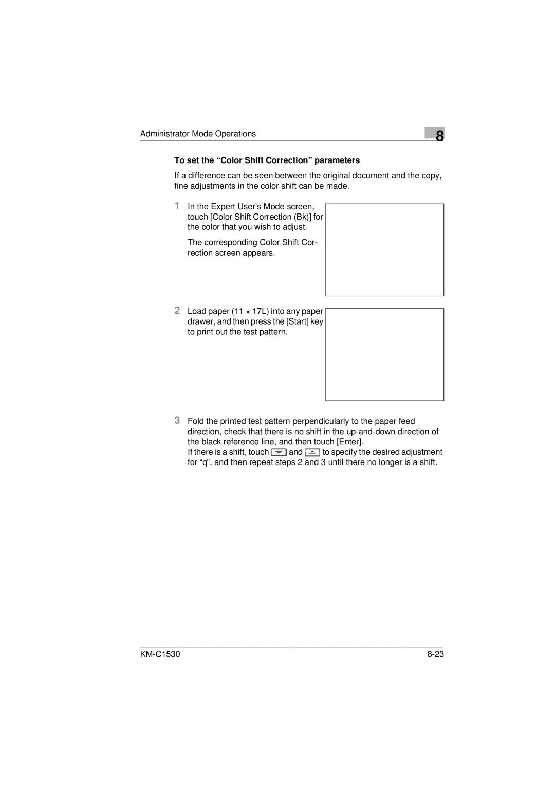 Kyocera KM-C1530 manual To set the Color Shift Correction parameters 