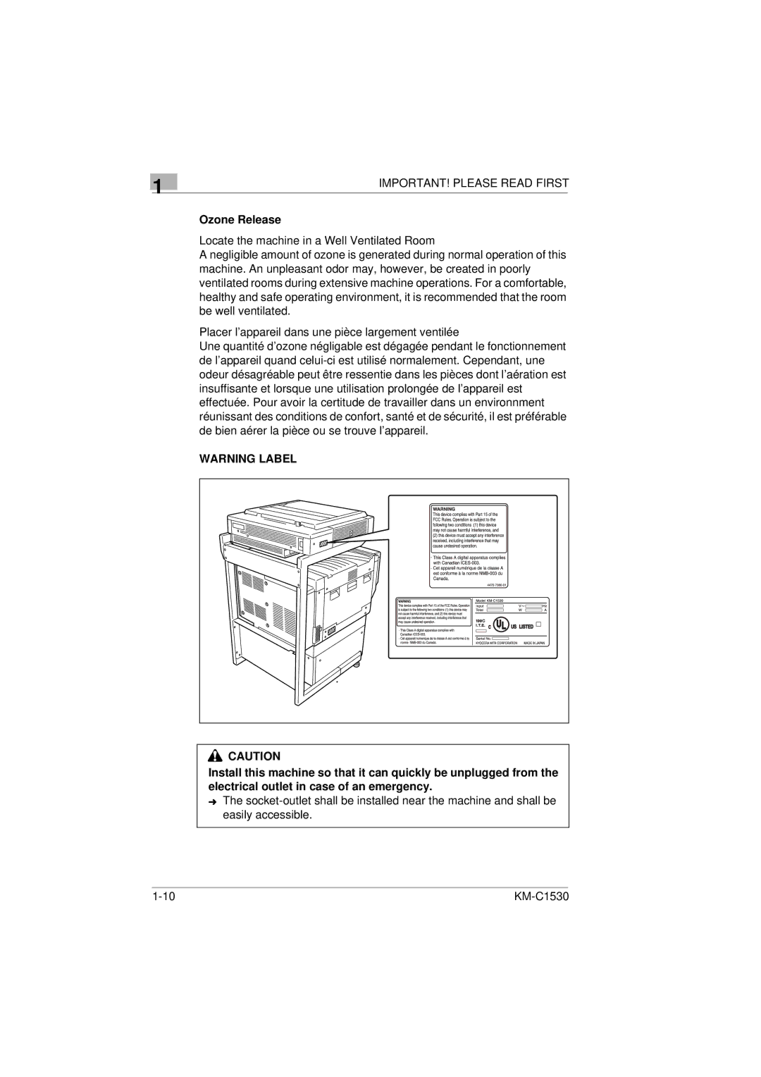 Kyocera KM-C1530 manual Ozone Release 