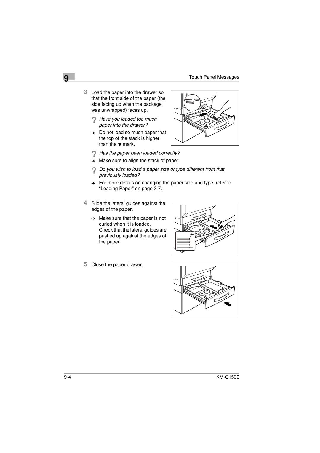 Kyocera KM-C1530 manual Make sure to align the stack of paper 