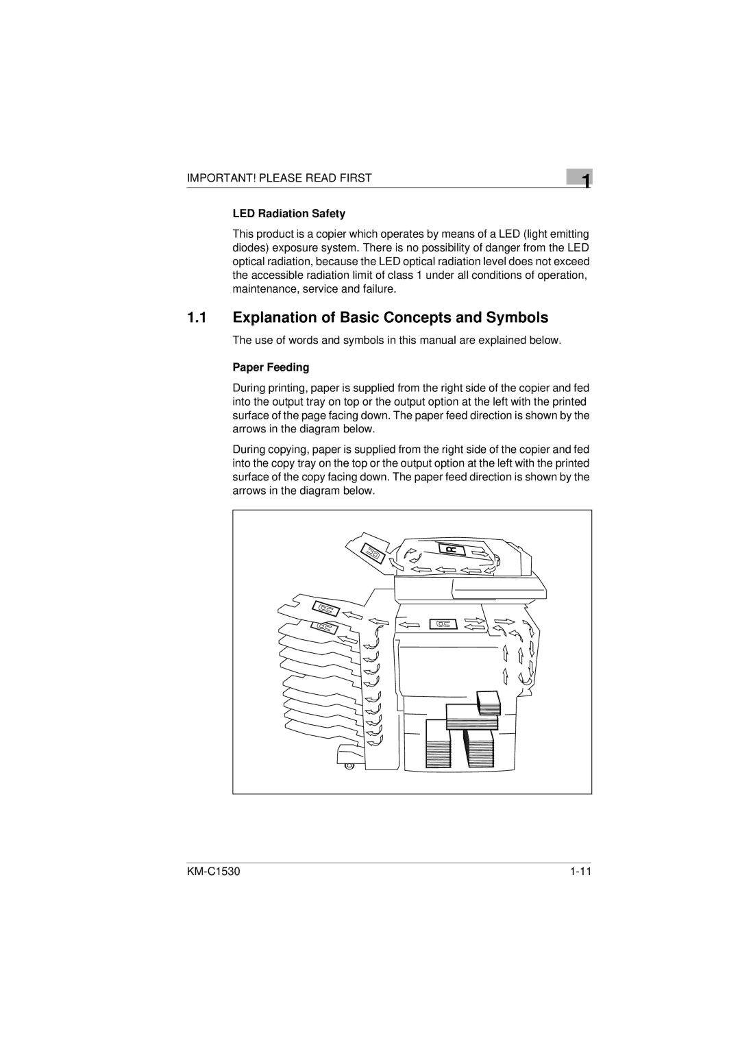 Kyocera KM-C1530 manual Explanation of Basic Concepts and Symbols, LED Radiation Safety 