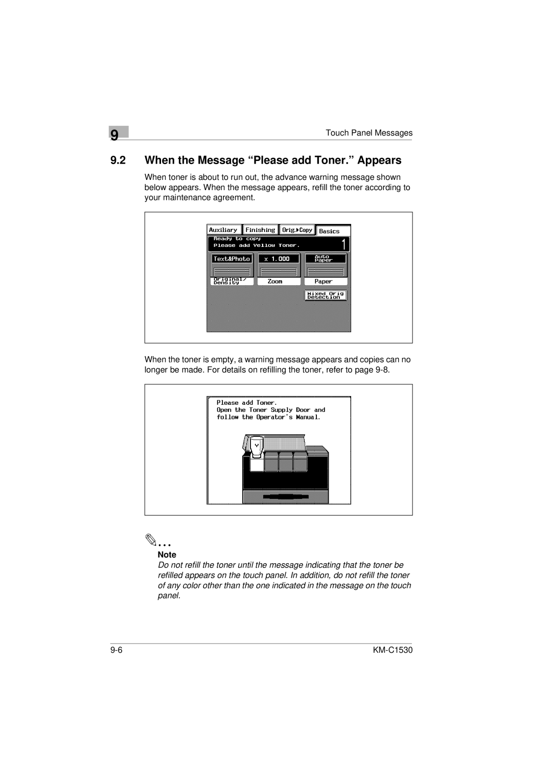 Kyocera KM-C1530 manual When the Message Please add Toner. Appears 