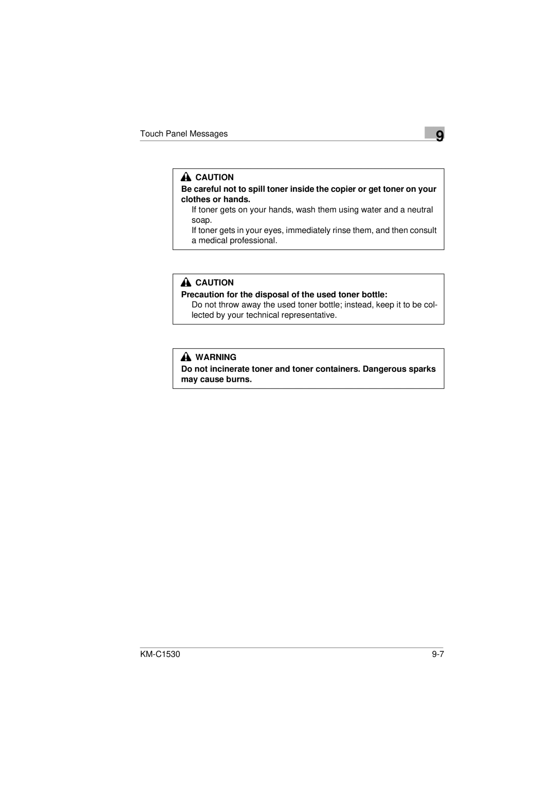 Kyocera KM-C1530 manual Precaution for the disposal of the used toner bottle 