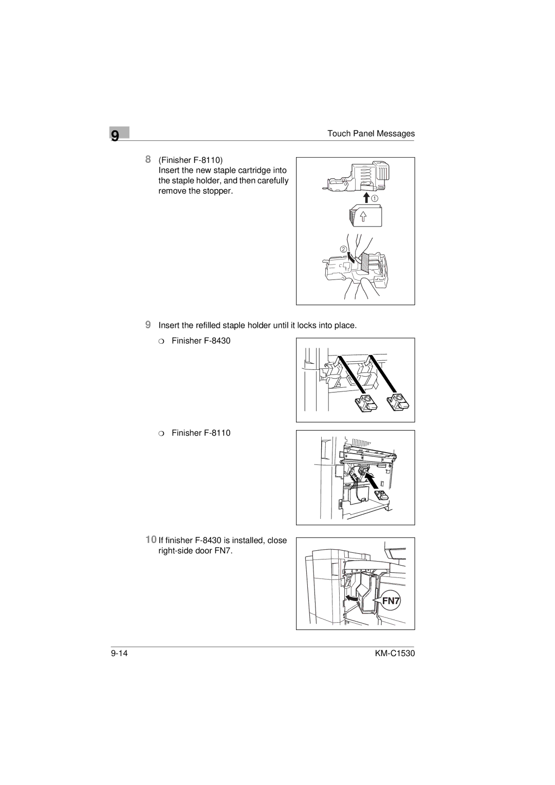 Kyocera KM-C1530 manual Touch Panel Messages Finisher F-8110 
