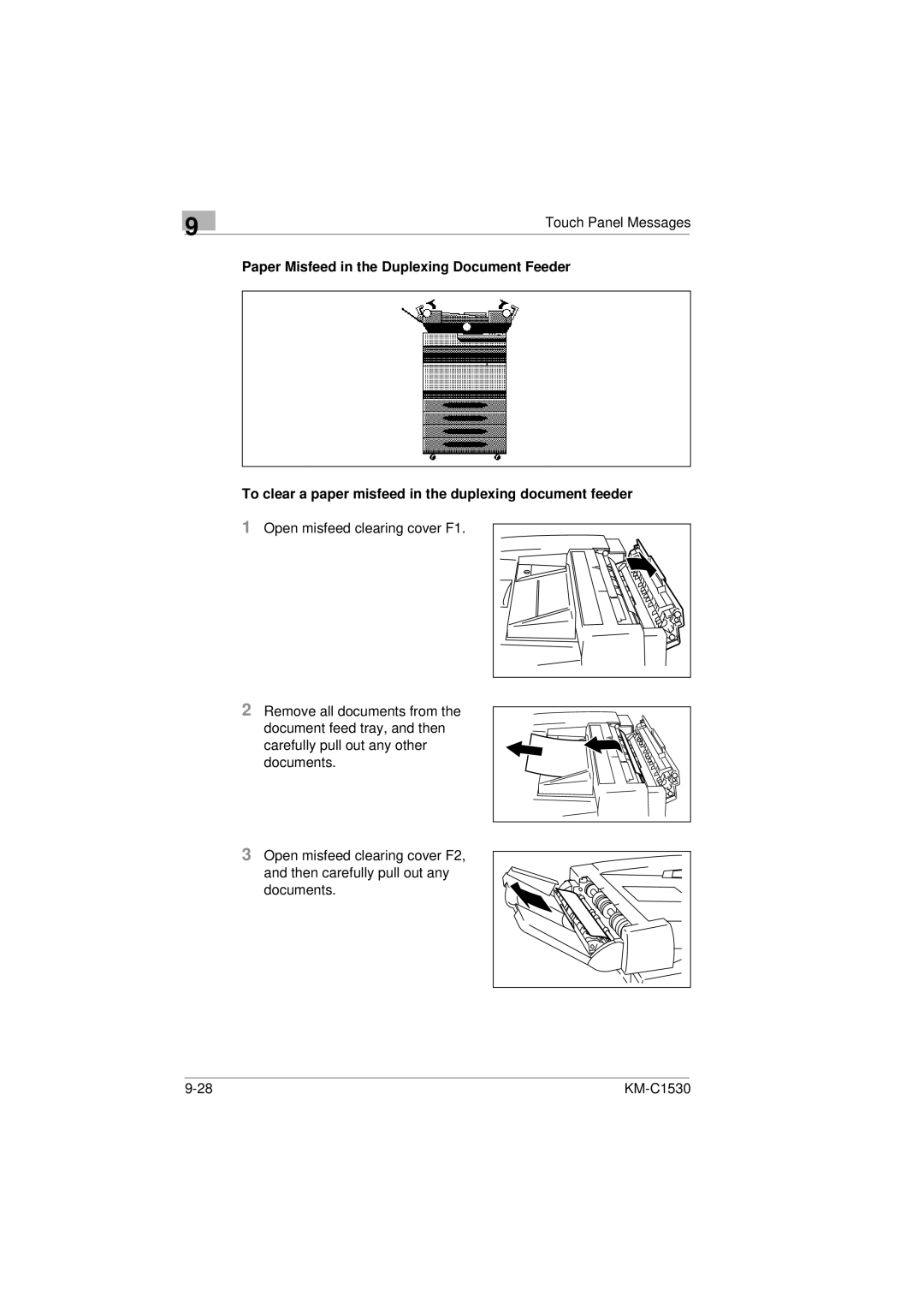 Kyocera KM-C1530 manual Open misfeed clearing cover F1 