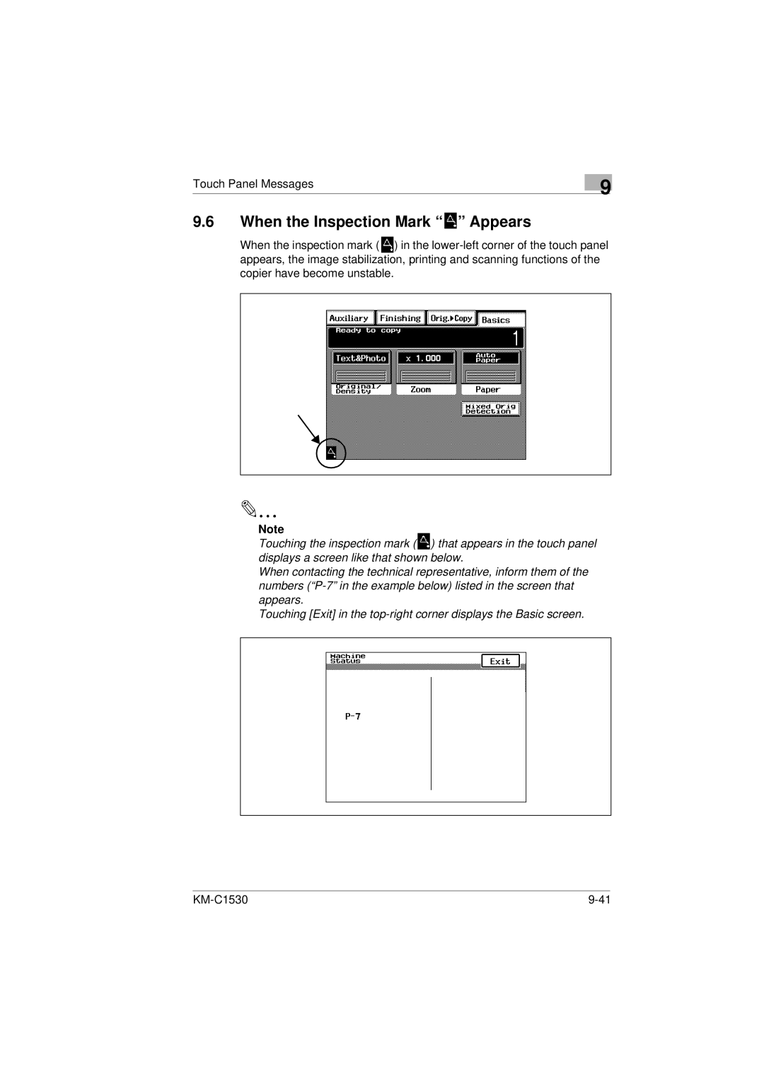 Kyocera KM-C1530 manual When the Inspection Mark Appears 