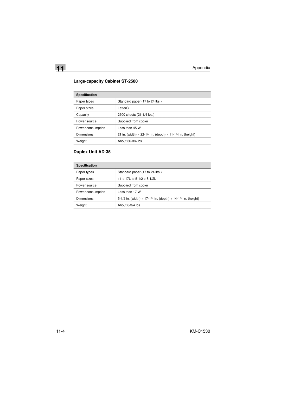 Kyocera KM-C1530 manual Large-capacity Cabinet ST-2500, Duplex Unit AD-35 