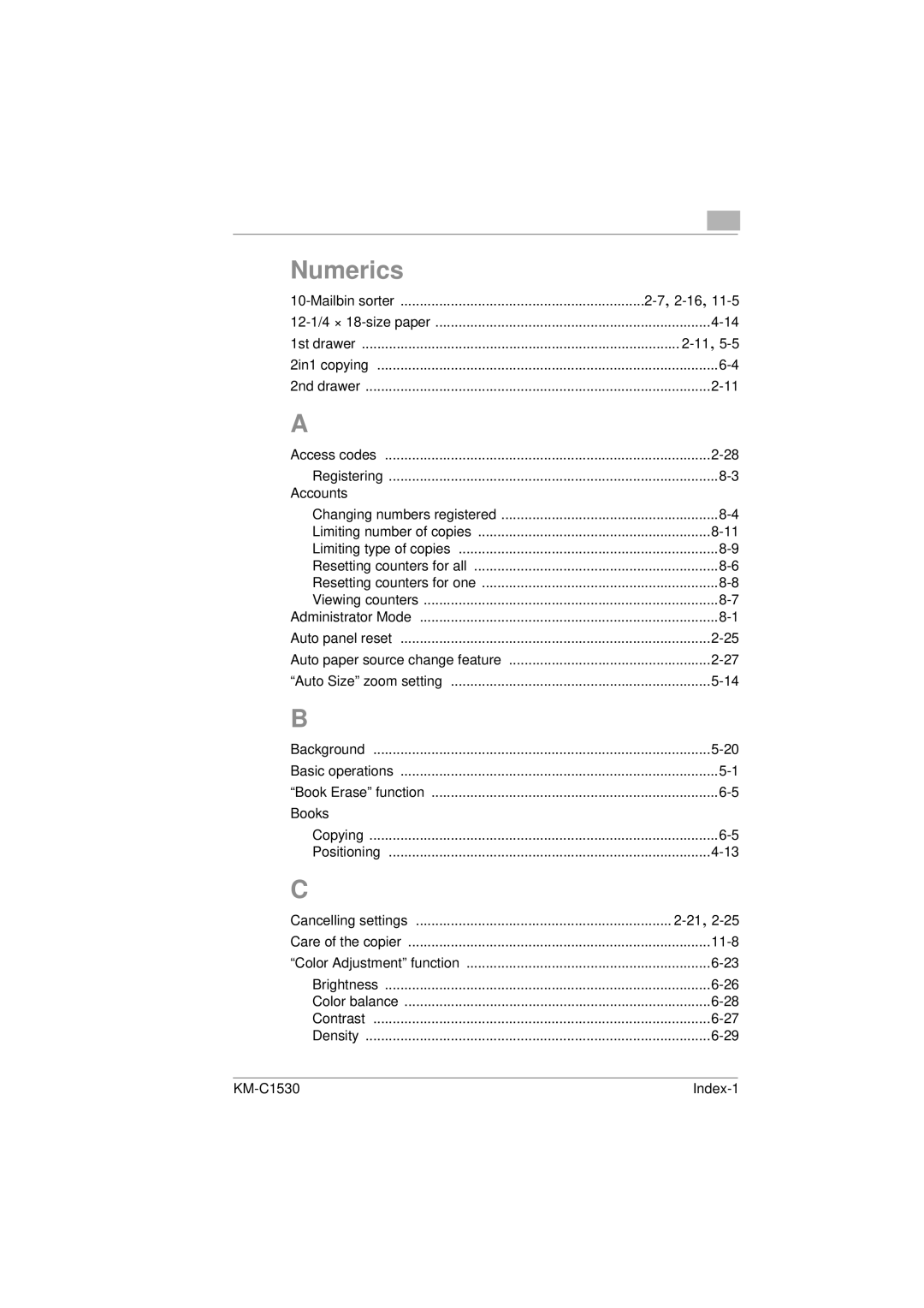 Kyocera KM-C1530 manual Numerics 