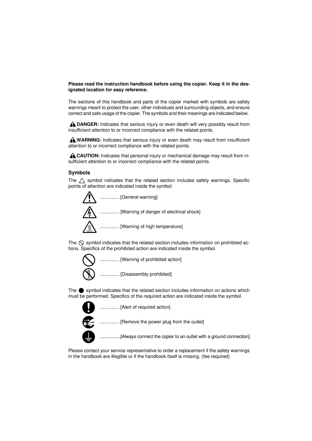 Kyocera KM-C1530 manual Symbols 