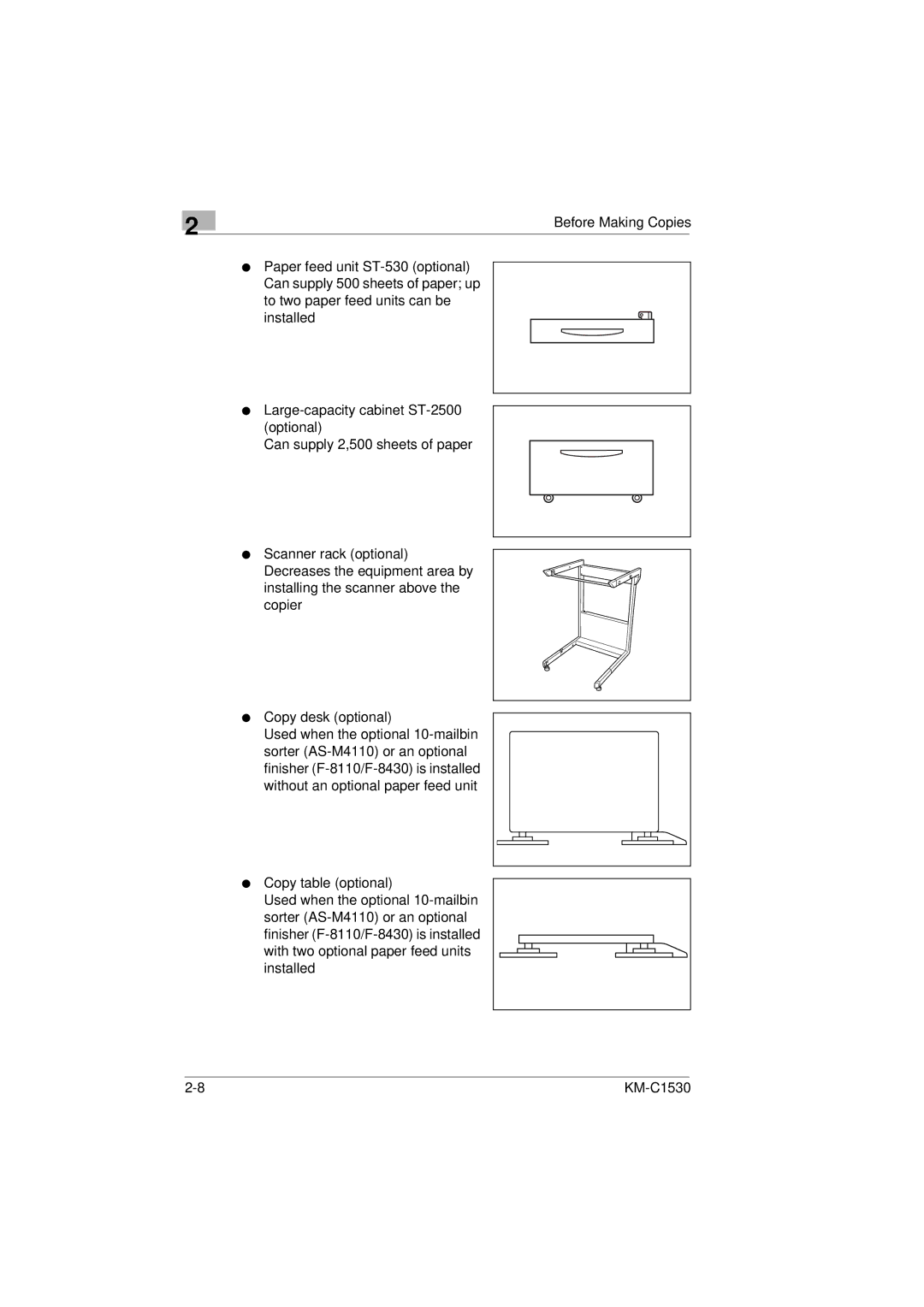 Kyocera KM-C1530 manual Copy table optional 