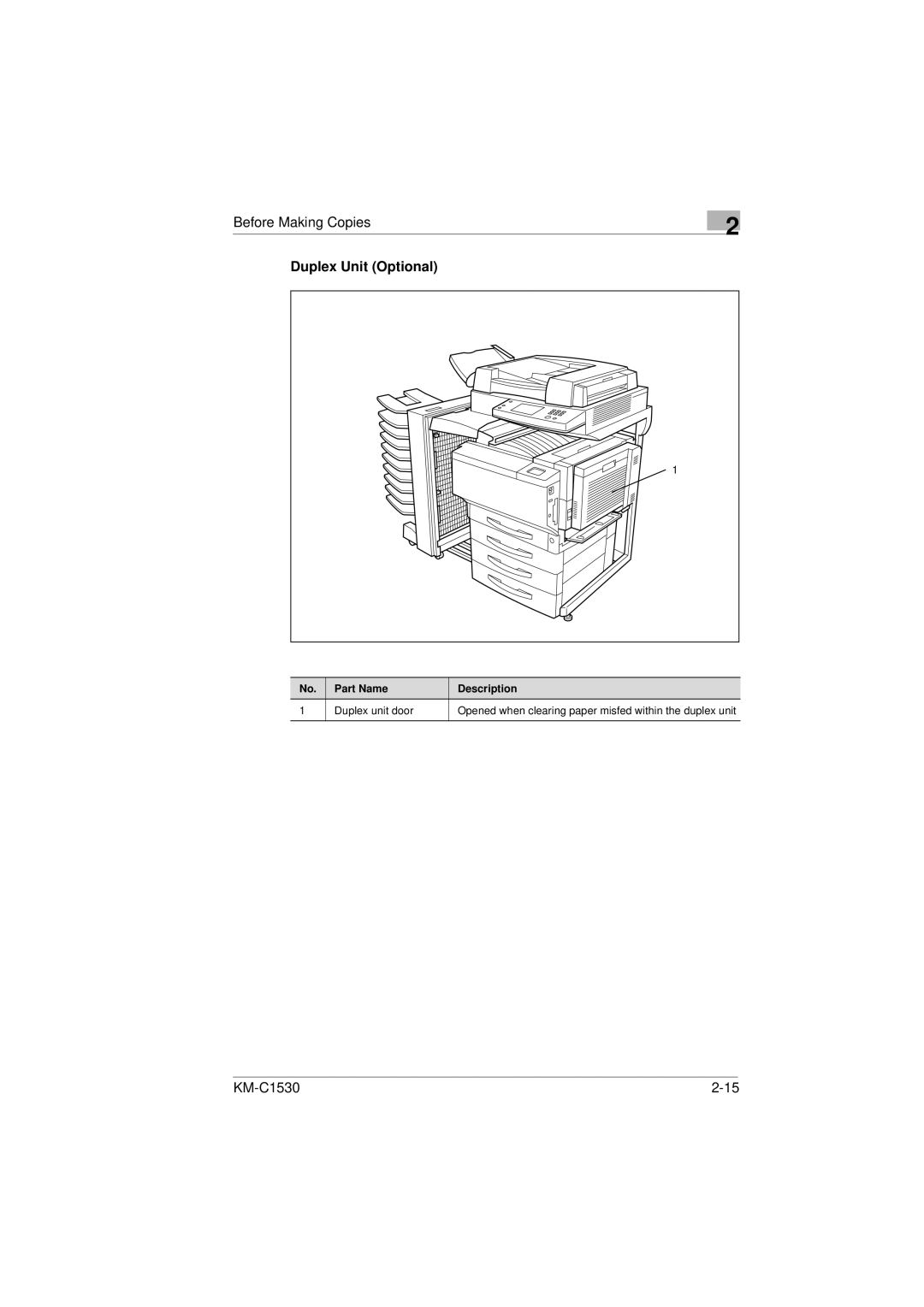 Kyocera KM-C1530 manual Duplex Unit Optional 