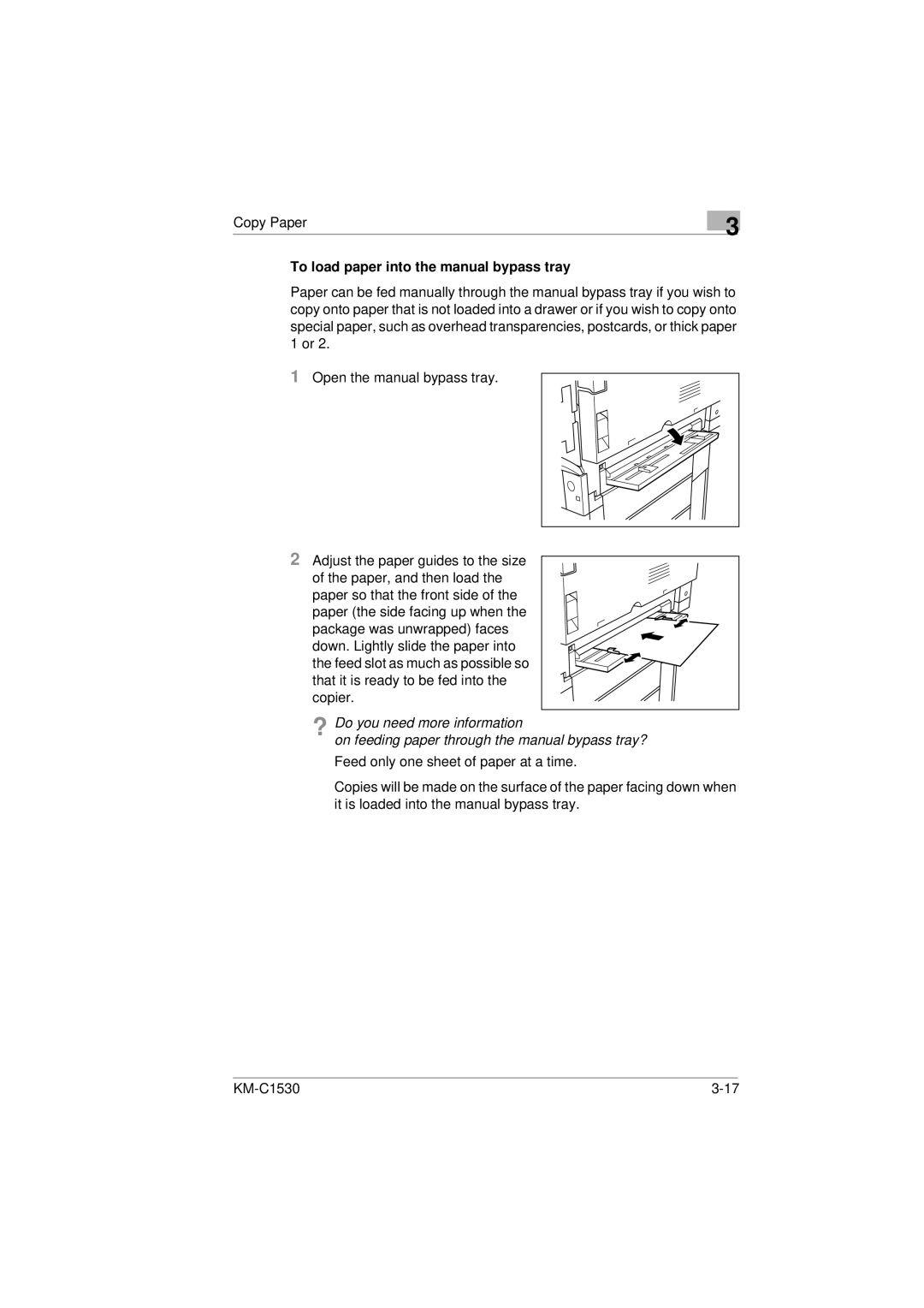 Kyocera KM-C1530 To load paper into the manual bypass tray 