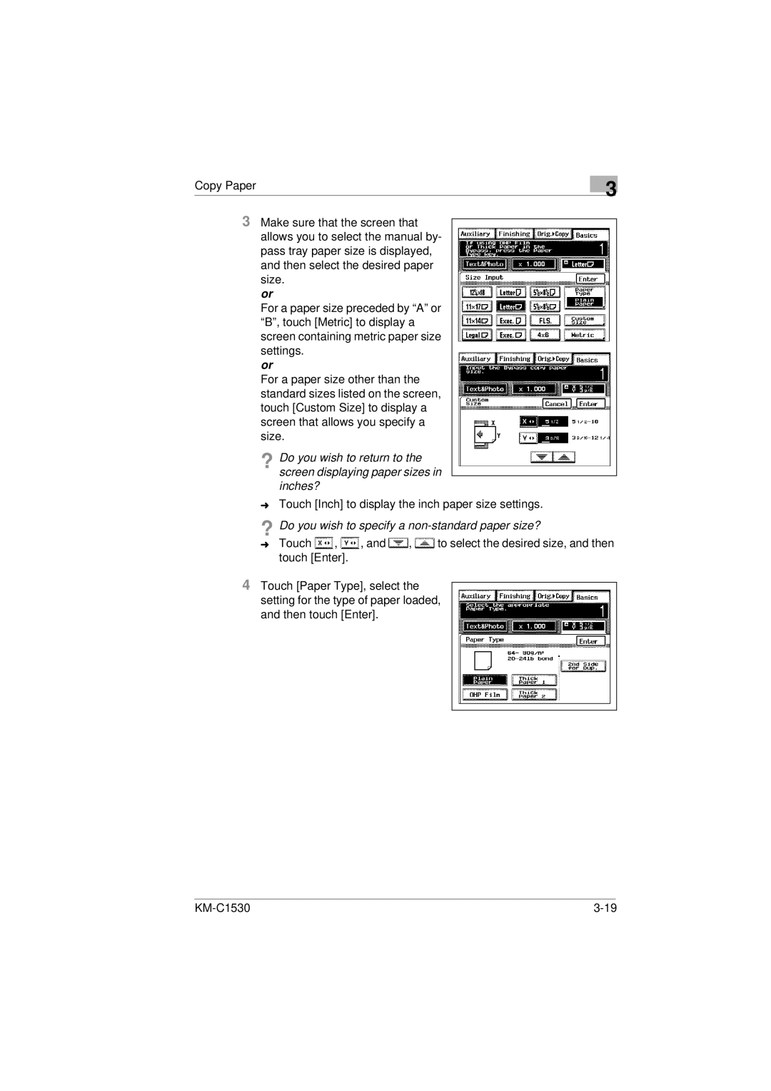 Kyocera KM-C1530 manual ? Do you wish to specify a non-standard paper size? 