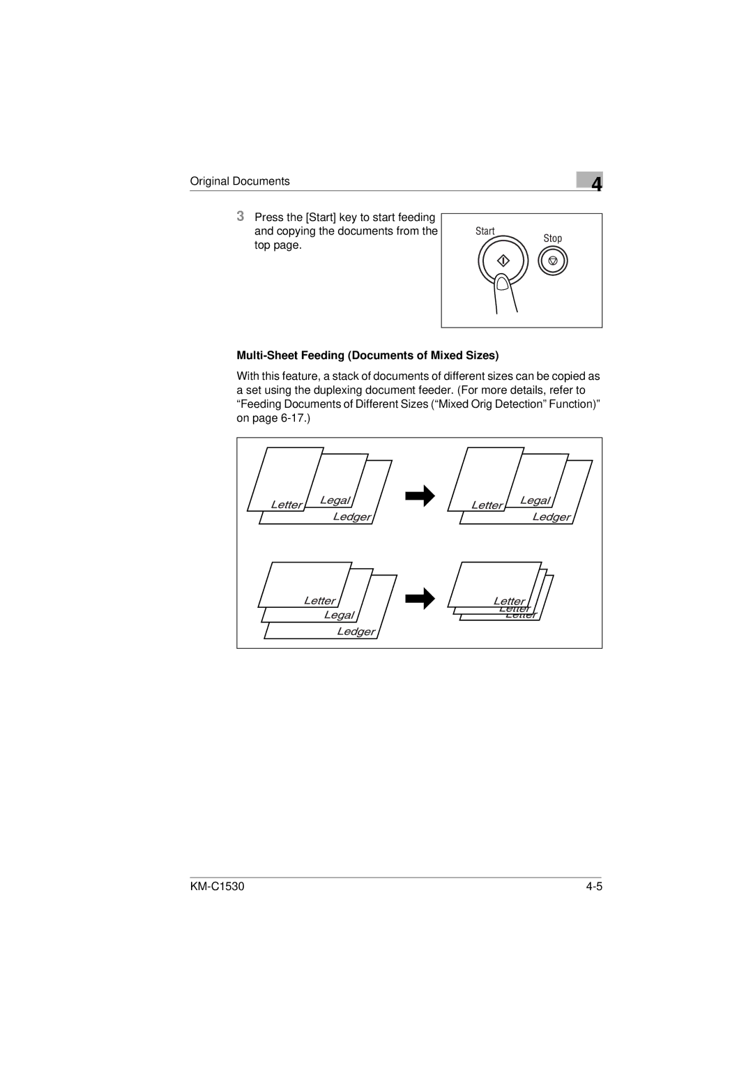 Kyocera KM-C1530 manual Multi-Sheet Feeding Documents of Mixed Sizes 