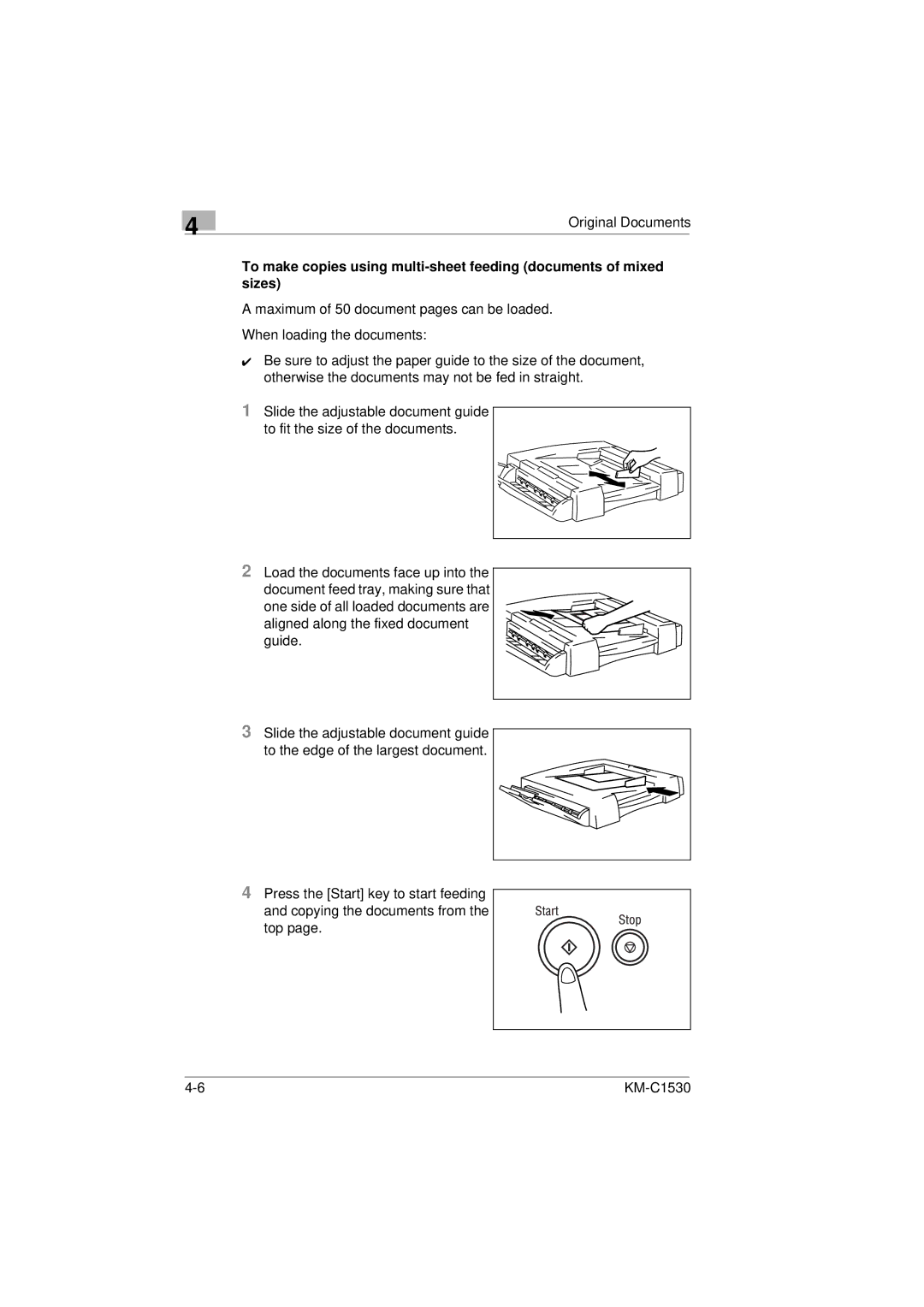 Kyocera KM-C1530 manual Aligned along the fixed document guide 