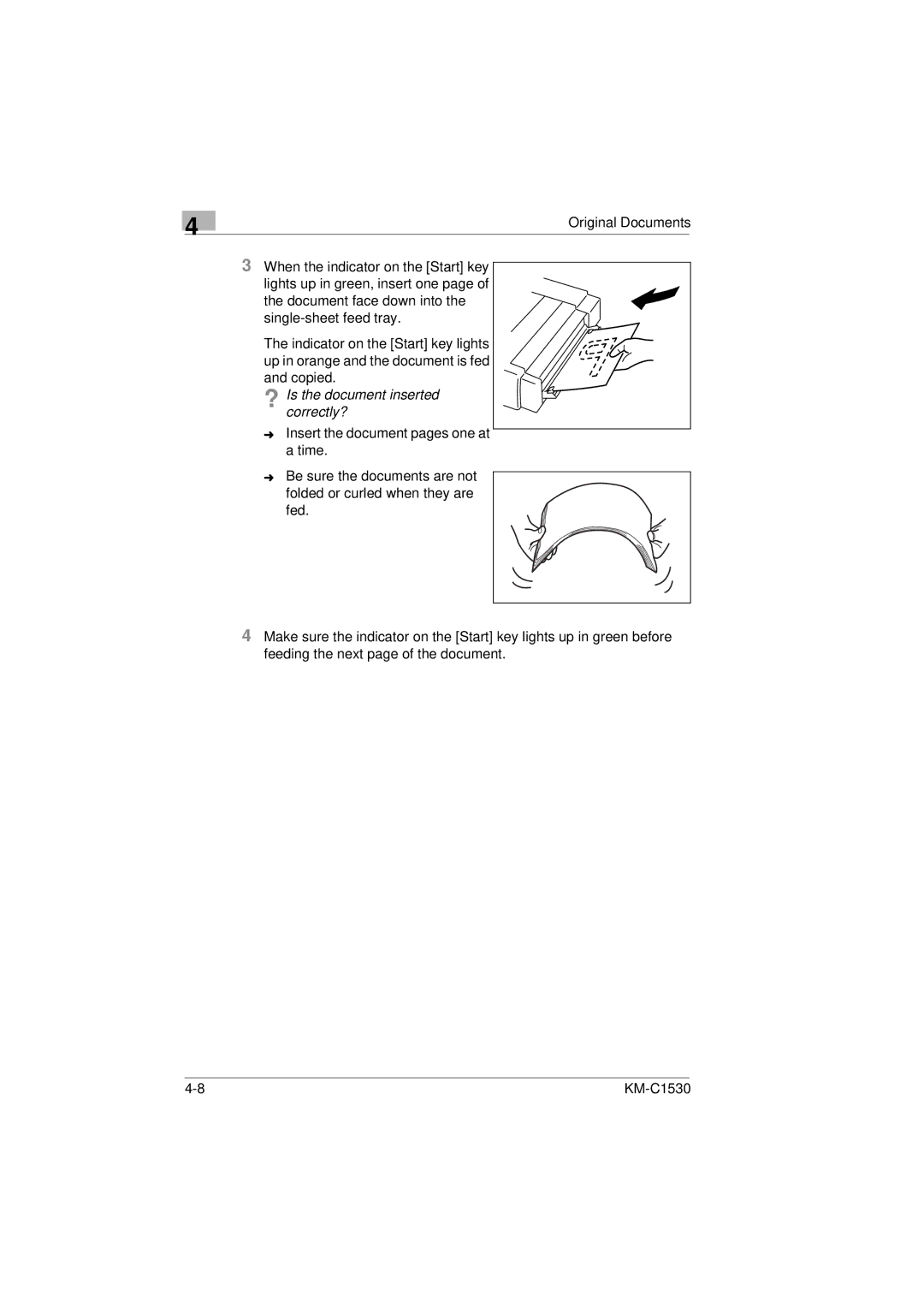 Kyocera KM-C1530 manual ? Is the document inserted correctly? 