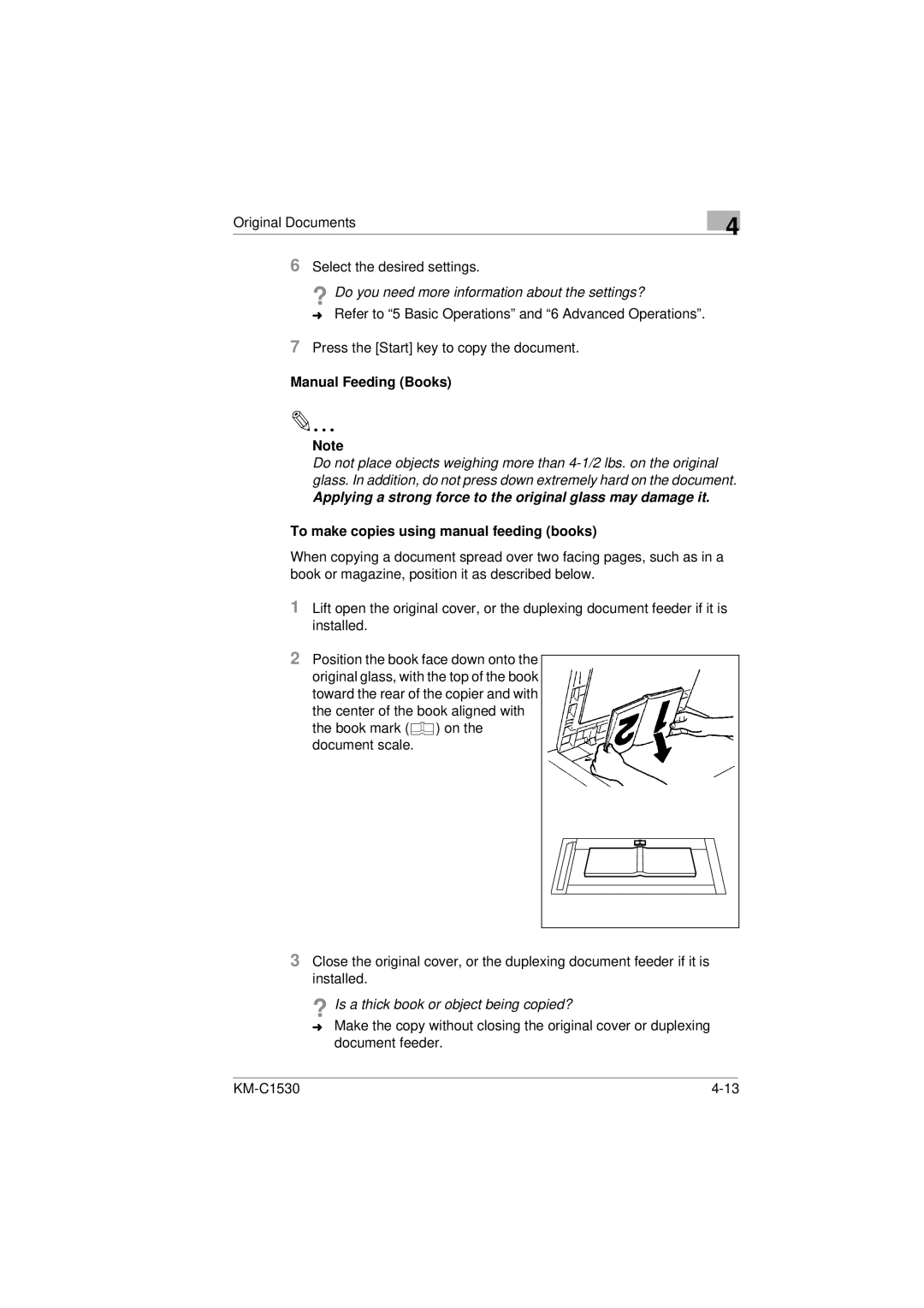 Kyocera KM-C1530 Manual Feeding Books, To make copies using manual feeding books 