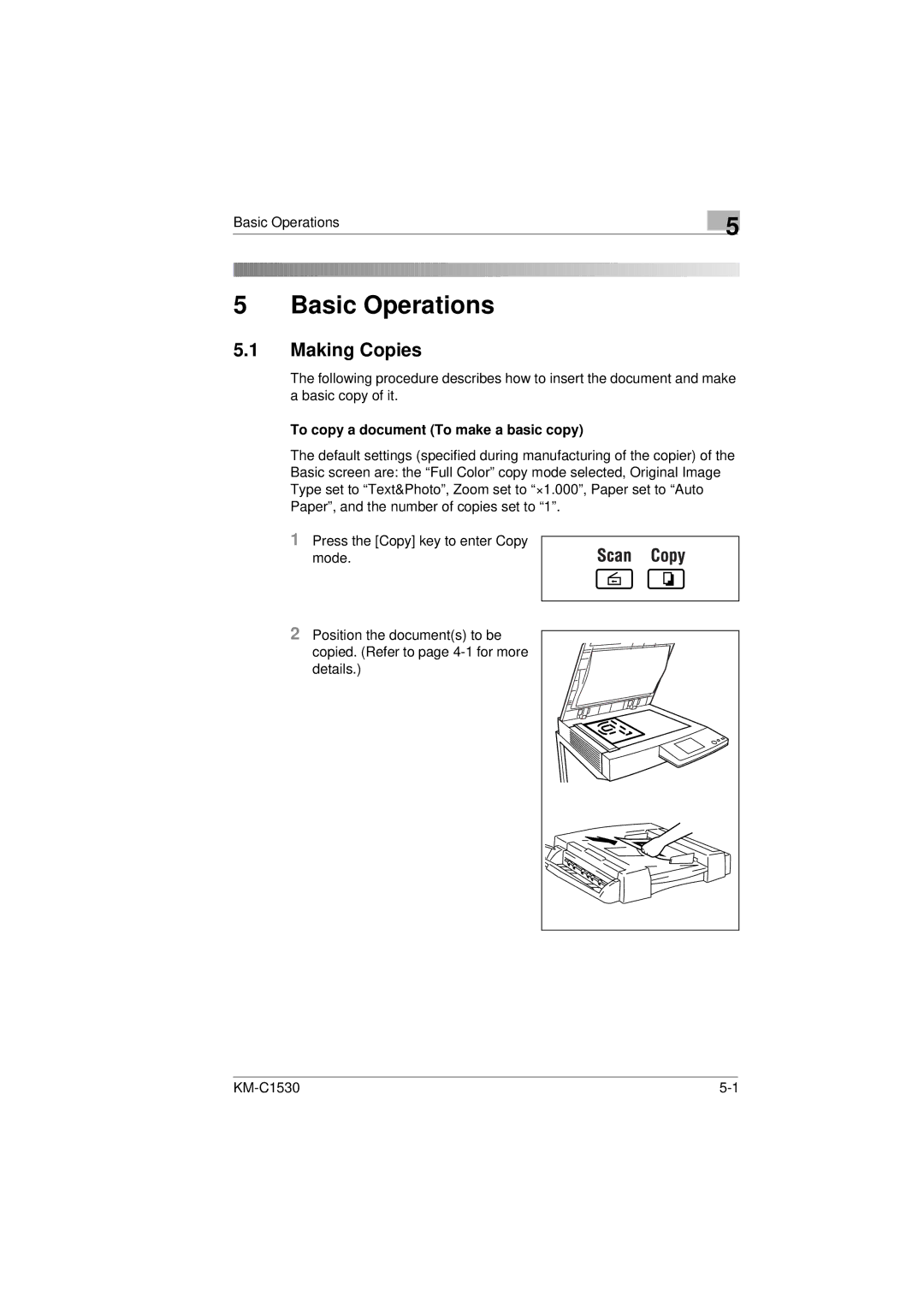 Kyocera KM-C1530 manual Basic Operations, Making Copies 