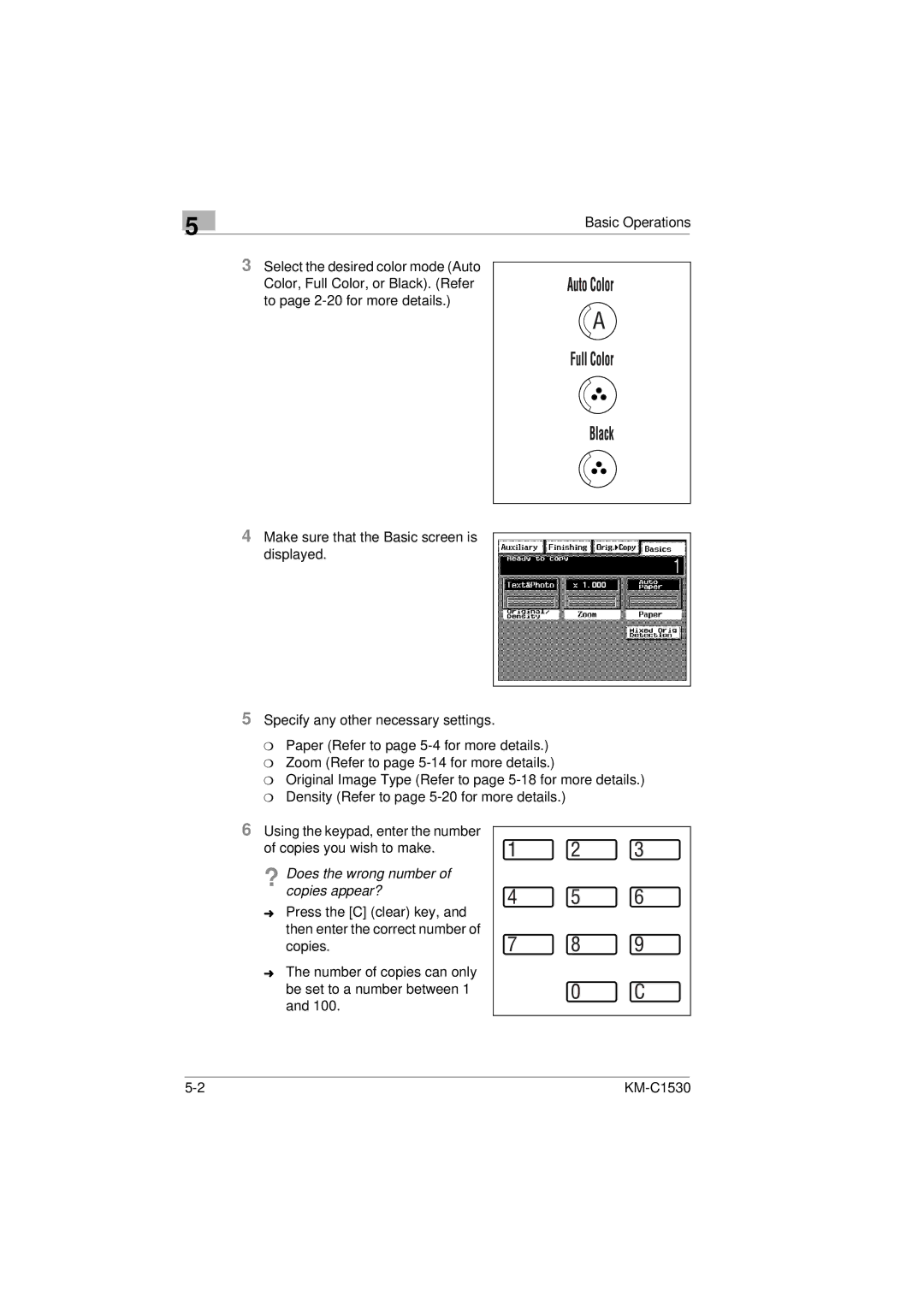 Kyocera KM-C1530 manual ? Does the wrong number of copies appear? 