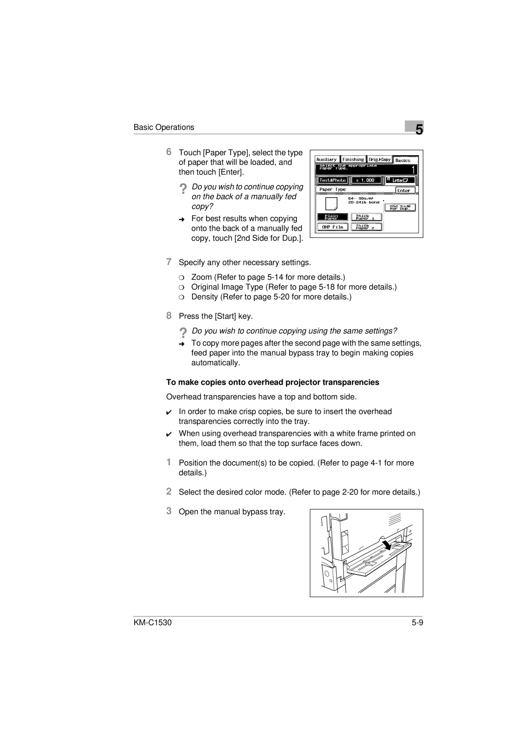 Kyocera KM-C1530 manual ? Do you wish to continue copying using the same settings? 