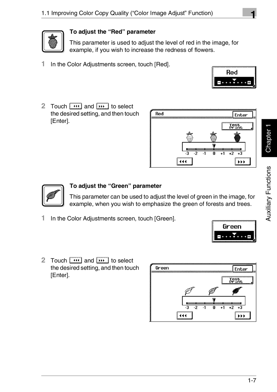 Kyocera KM-C3130, KM-C2030 manual To adjust the Red parameter, To adjust the Green parameter 