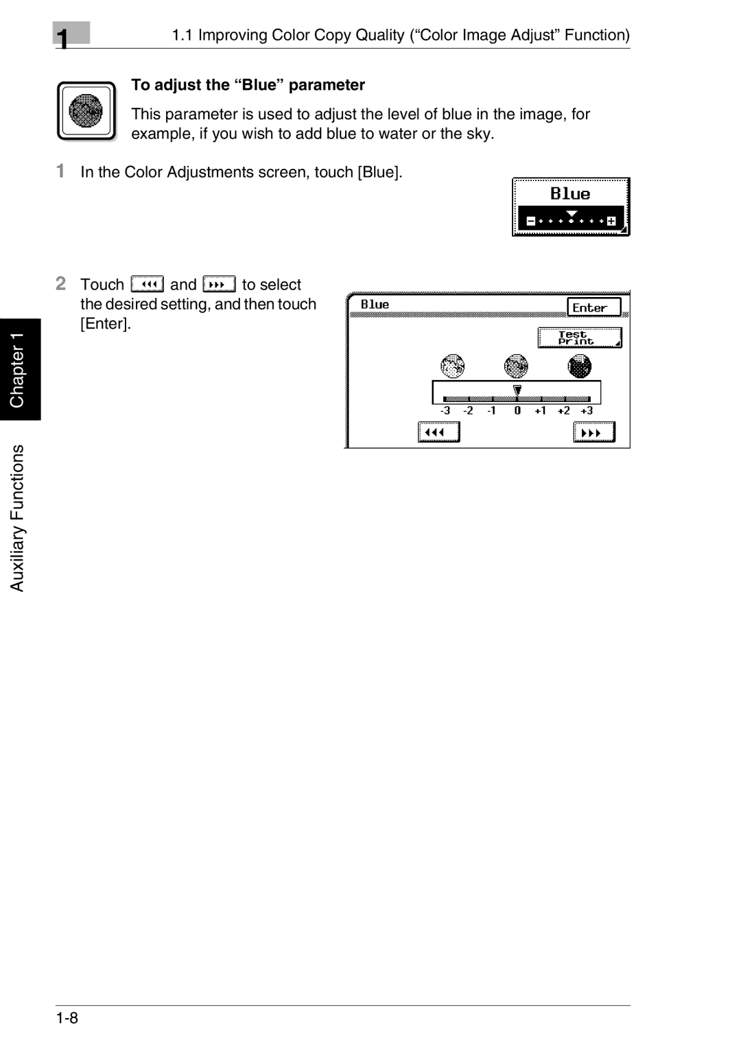 Kyocera KM-C2030, KM-C3130 manual To adjust the Blue parameter 