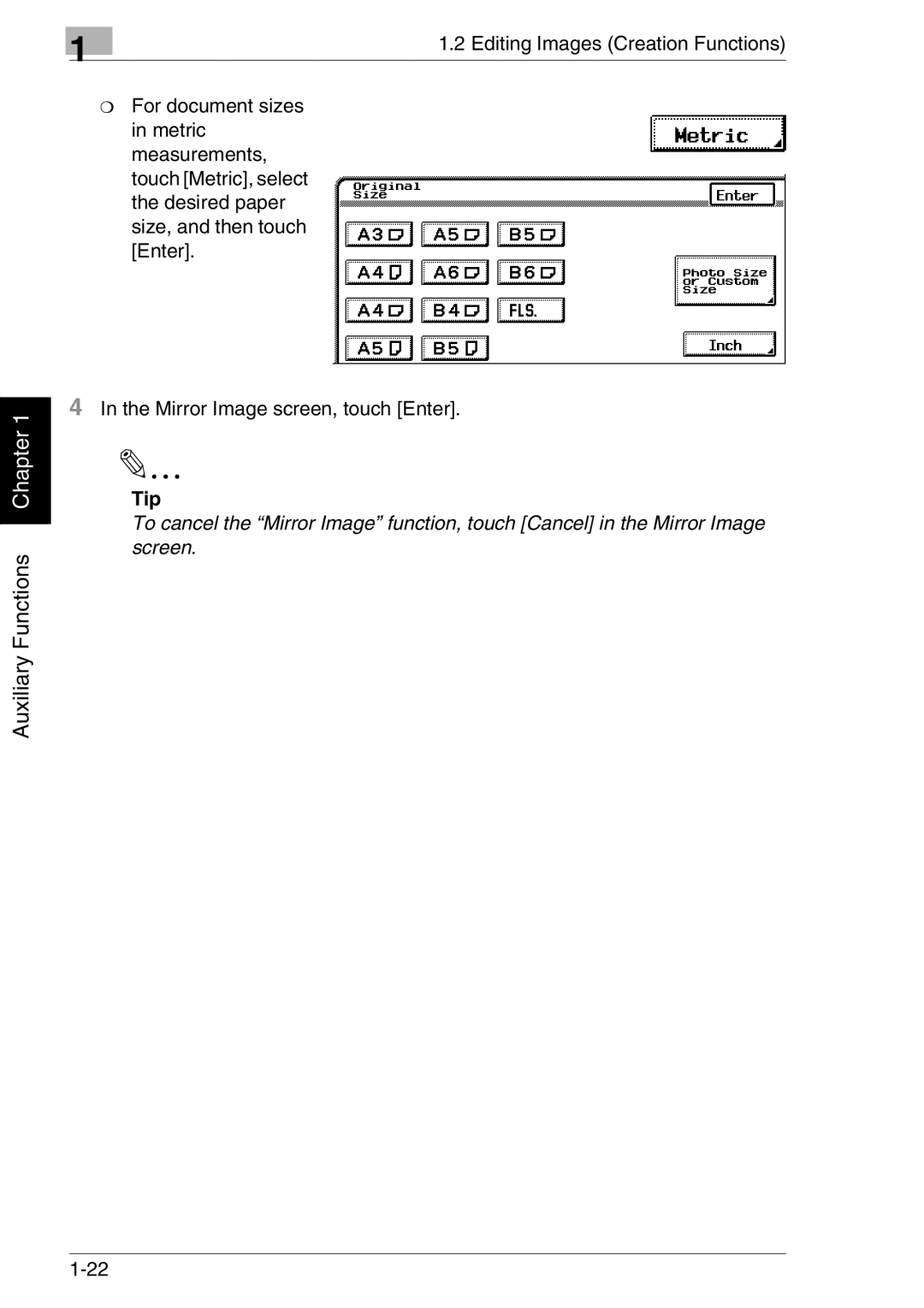 Kyocera KM-C2030, KM-C3130 manual Mirror Image screen, touch Enter 