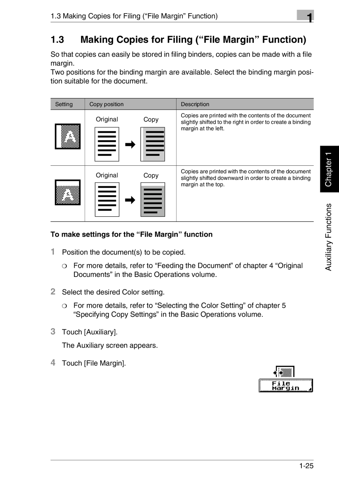 Kyocera KM-C3130, KM-C2030 manual Making Copies for Filing File Margin Function, Original Copy 